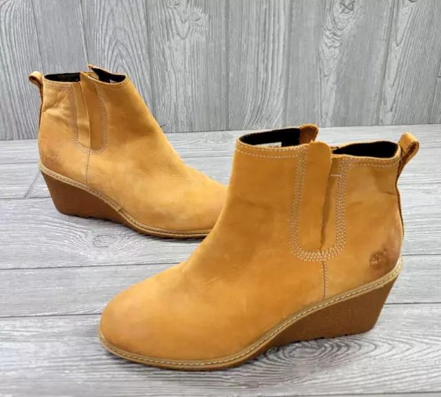 Timberland Amston Chelsea Wedge Ankle Boots 8254A Wheat Nubuck Tan Boho Sz 10