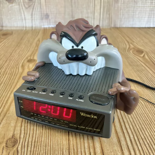 Vintage 1997 Westclox Tasmanian Devil Alarm Clock Taz Radio Looney Tunes Warner