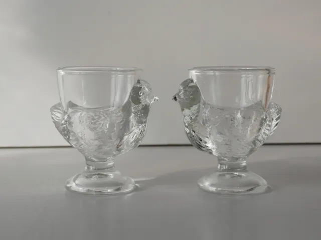 Set of 2 Vintage French Glass Egg Cups, Chicken Shaped