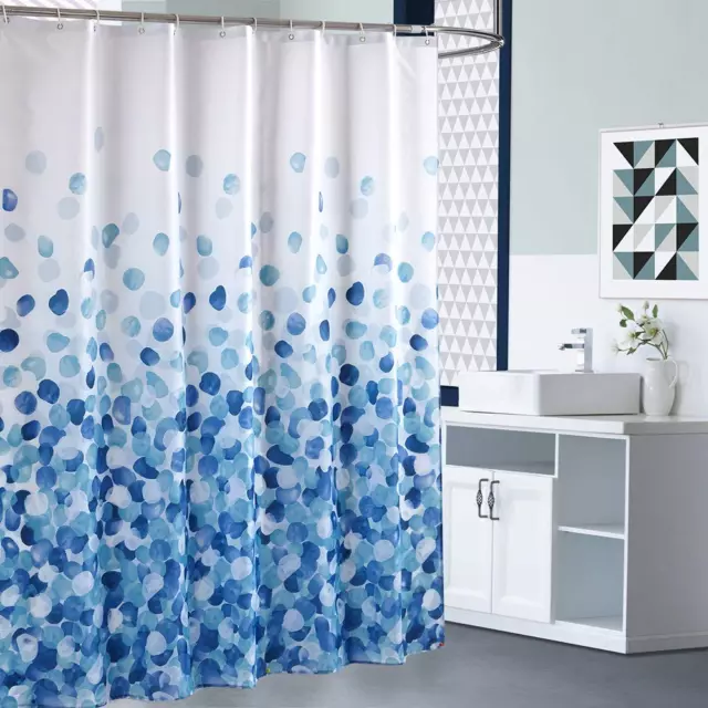 Extra Long Fabric Blue Leaves Shower Curtain Waterproof with Hooks 180x180cm AU