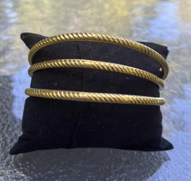 Set of 3 Lightweight Vintage  Brass Thin Bangle Bracelets. 8.6” Circumference
