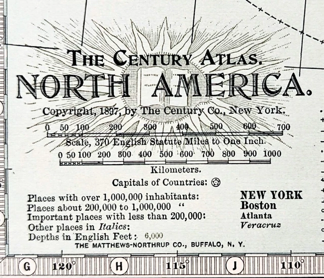 1897 NORTH AMERICA Map ORIGINAL United States Mexico West Indies Canada ...