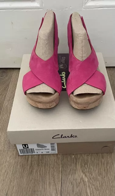 CLARKS CASLYNN SHAE Cork Wedge Sandals Fuchsia Pink Leather Size 5 EUR 38 45.00 PicClick UK