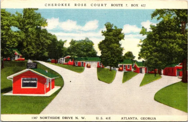 Postcard Cherokee Rose Tourist Court Route 7 Atlanta Georgia A117