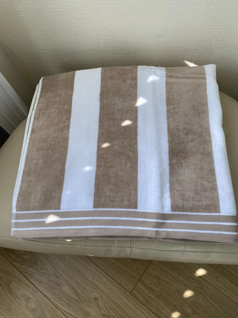 2 Toallas De Playa Extra Grandes Beige/Blanco A Rayas Nuevas Con Etiquetas