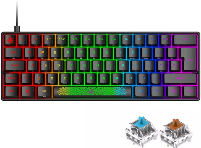 Mechanische Tastatur QWERTY UK-Layout RGB beleuchtet 61 Tasten tragbar Type-C PC