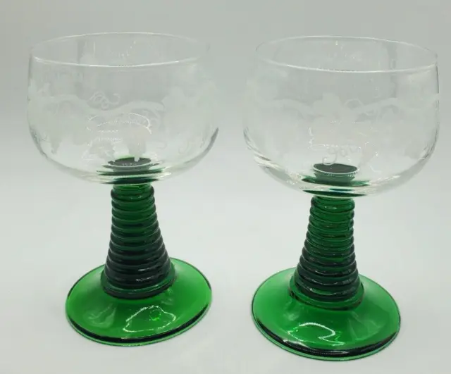 Two Luminarc French Roemer ARC. Green Emerald Stem Excellent Condition