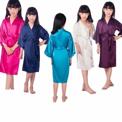 Ragazze Solido Raso Seta Kimono Vestaglia Bambini Accappatoio Pigiama Bagno