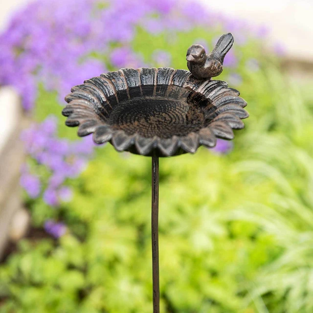 Vogeltränke Gartenstecker stehend Vogelbad Sonnenblume Gusseisen Gartenstab