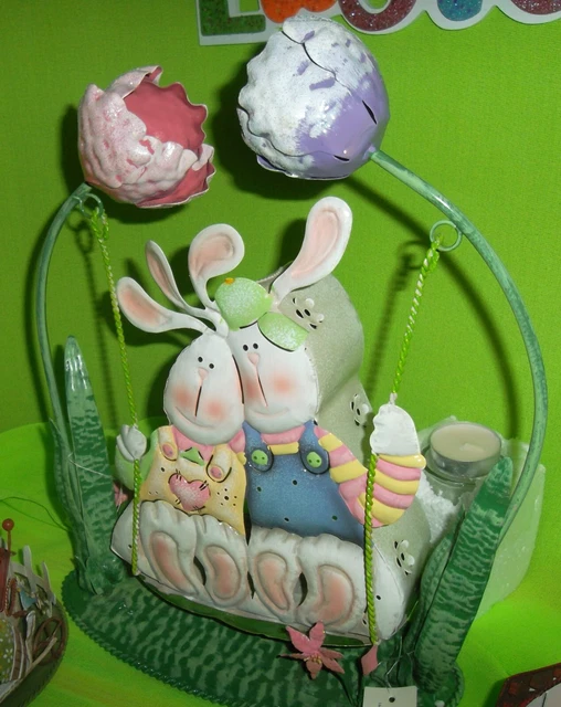 LOTE Decoraciones de Pascua Hogar Interior Conejo Metal Portavelas Batería Letreros LED