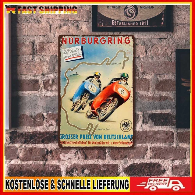 Vintage Iron Painting Nürburgring Deutsches Motorrad Straßenrennen Poster (20x30