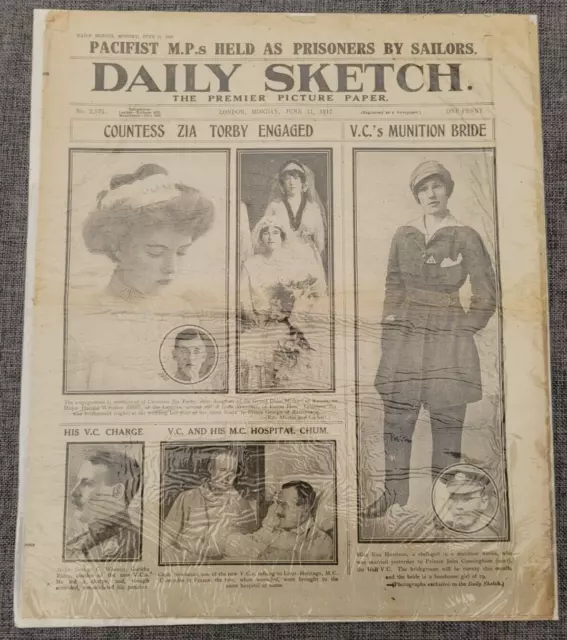 Daily Sketch Ww1 Countess Zia Torby Engaged Vc 11Th June 1917 Newspaper