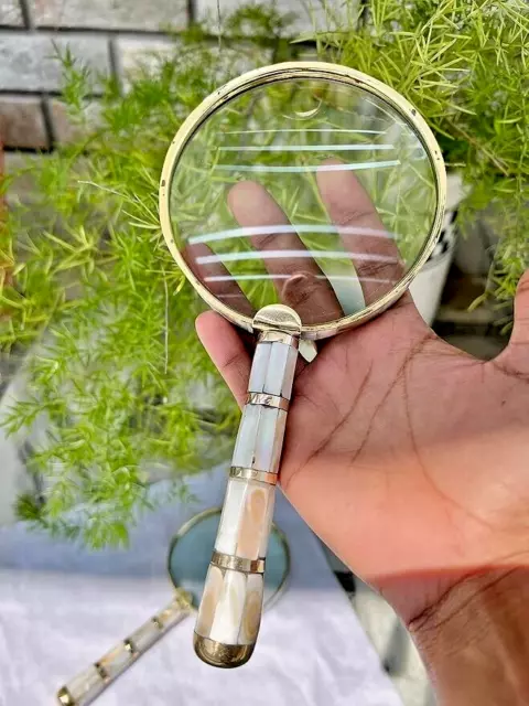 Magnifier For Map Reading Vintage Style Brass & Mother Of Pearl Magnifying Glass