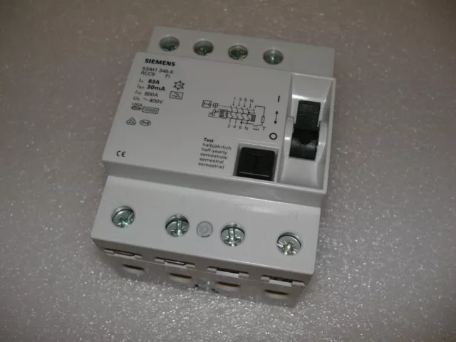 Siemens FI-Schalter 63A 30mA 4-polig 5SM1346-6, RCCB Fehlerstrom Schutzschalter