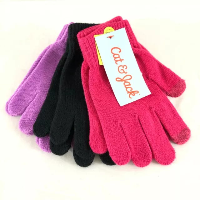 Cat & Jack Girls Gloves Knit Touch Screen 3 Pair Pink Purple Black OS