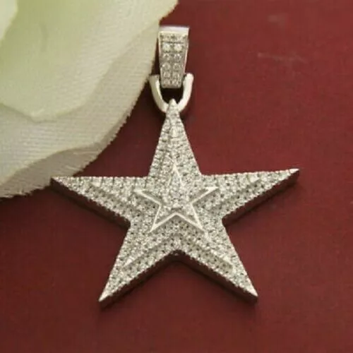 3.00Ct Round Cut Lab-Created Diamond Star Pendant 14K White Gold Plated Silver