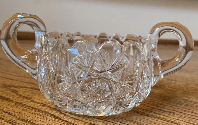 Vintage Crystal American Brilliant Cut Glass SUGAR BOWL 2 Handles 6" x 2" EUC