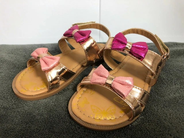 Sandali per bambina Laura Ashley, neonato/bambino, oro - fiocchi rosa, taglie neonato Regno Unito