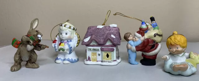 Vintage Porcelain christmas ornaments Lot Hallmark Katybeth Santa Angel & More