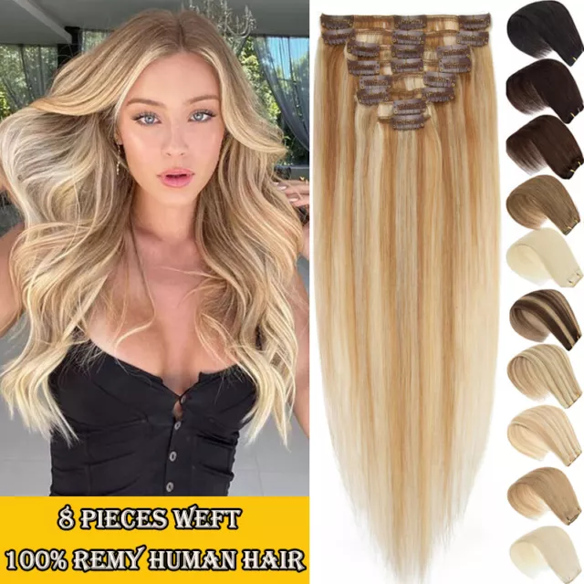 45cm 55cm Clip In Remy Echthaar Haar Extensions Haarverlängerung 8 Tressen Lang