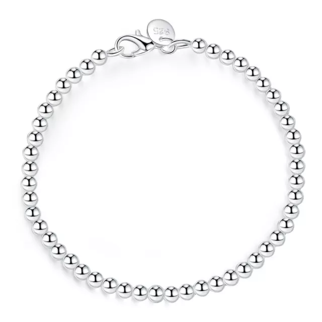 4MM High Quality 925 Sterling Silver Color Beads Chain Fine Bracelet Jewelry 4MM High Quality 925 Sterling Silver Color Beads Chain Fine Bracelet Jewelry