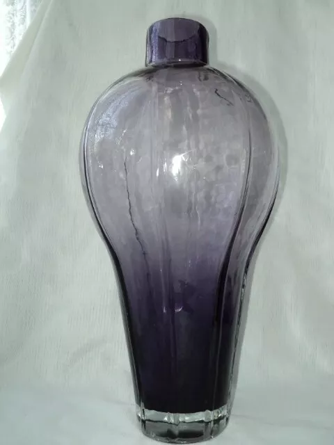 Large Purple Art Glass Ribbed Vase 37cm Tall