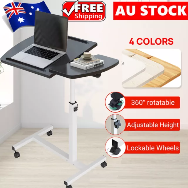 Adjustable Laptop Table Portable Computer Desk Stand Sofa Bed Side PC Tray Wheel