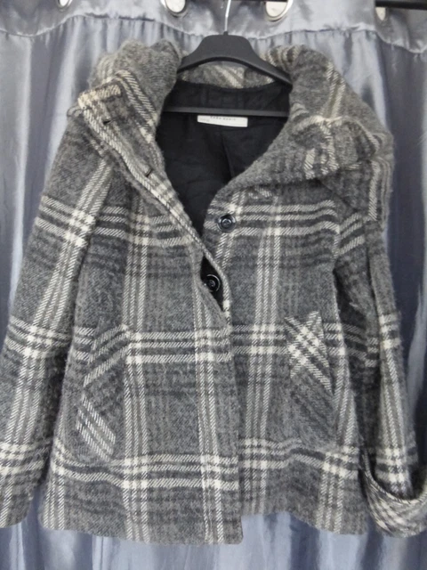 Veste / Manteau Zara Carreaux Noir Et Blanc - Taille L, Laine, Neuf Sans Étiquette