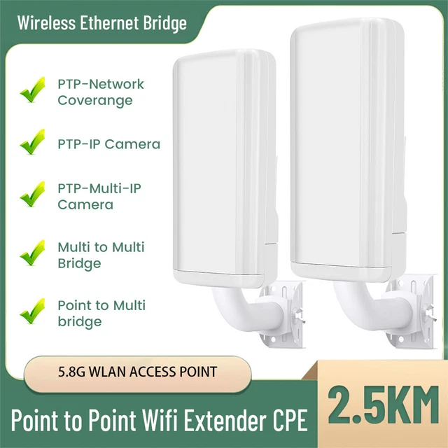 5.8G 2.5KM WIRELESS Bridge Point-to-Point WIFI Bridge 1000Mbps Network ...