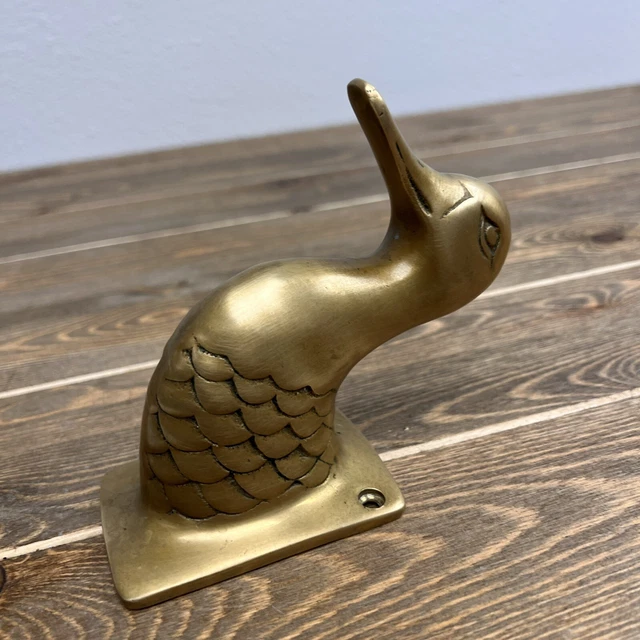 Mid Century Solid Brass Duck Goose Head Coat Hat Towel Wall Mounted Hook