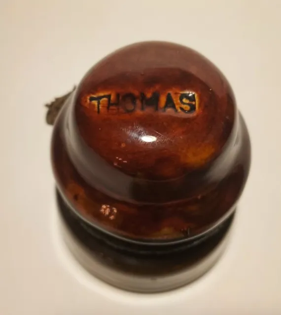 Ceramic / Porcelain Insulator - Thomas - Brown Glazed - POWER LINE ATTACHED! 3
