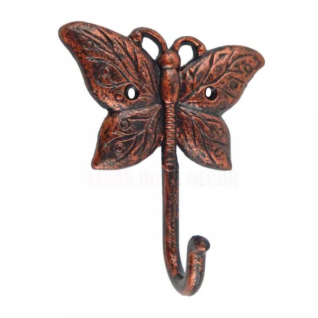Metal Butterfly Wall Hook Cast Iron Key Towel Coat Hanger Rustic Copper Finish