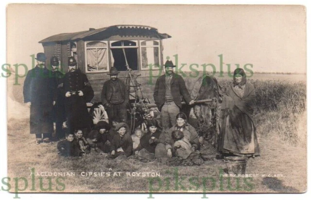 Old Postcard Macedonian Gypsy Caravan At Royston Herts Clark Real Photo 1905-10
