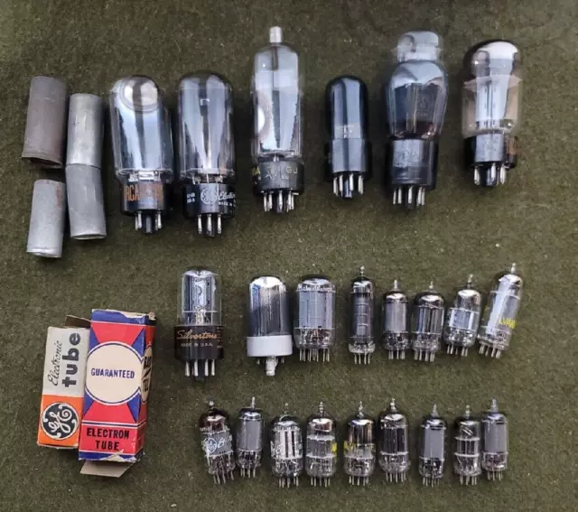 Lot of 23 RCA, SILVERTONE, GE, SYLVANIA, RAD-TEL TUBES +tube covers