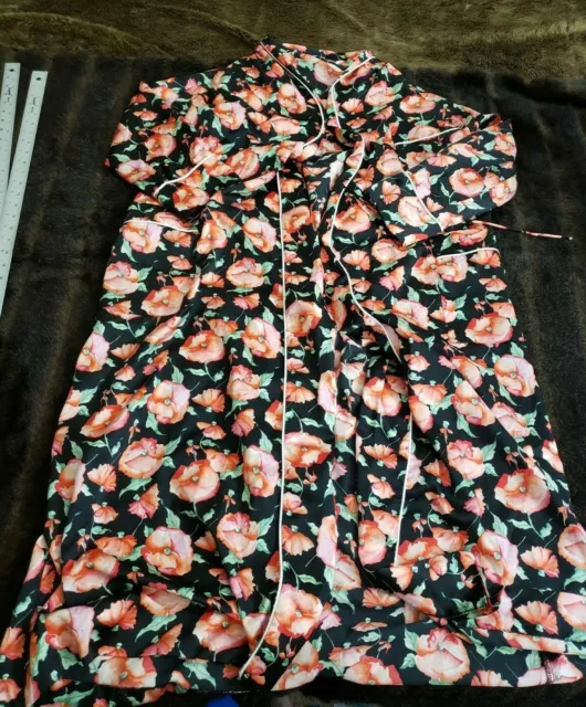 Christian Dior Lingerie Womens Small Black Pink Floral Long Sleeve Robe