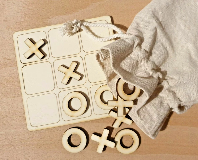 Gioco Del Tris 3D In Legno Con Biglie Di Vetro – Tic Tac Toe Classico Per Due Giocatori – Tavola 14x14 Cm Con Sacchetto Incluso