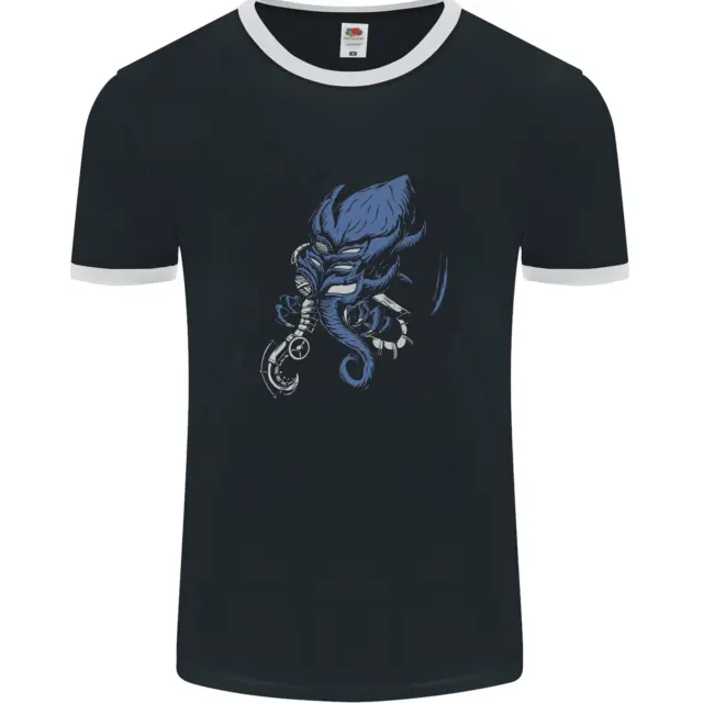 Cyberpunk Cthulhu Kraken Octopus Mens Ringer T-Shirt FotL