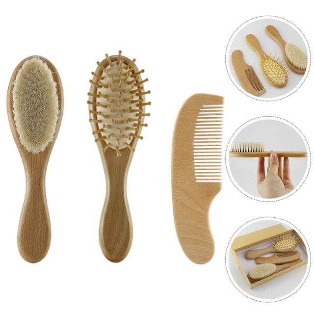 1 Set Baby Hair Brush Wooden Comb Newborn Wool Hair Brush and Hair Comb