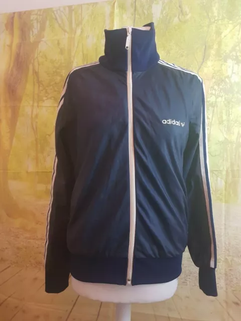adidas 1970's navy blue 100% polyester full zip Jacket . UK Men's size Small