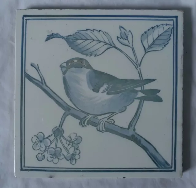 Charming Minton Bird Design Hand Painted Antique Tile, Circa 19Th Century (B)