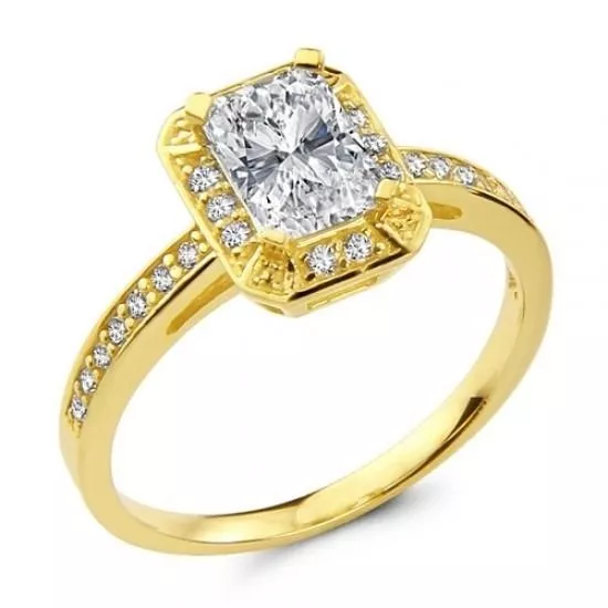 14K Yellow Gold 1.75ct Emerald Cut Simulated Diamond Solitaire Engagement Ring