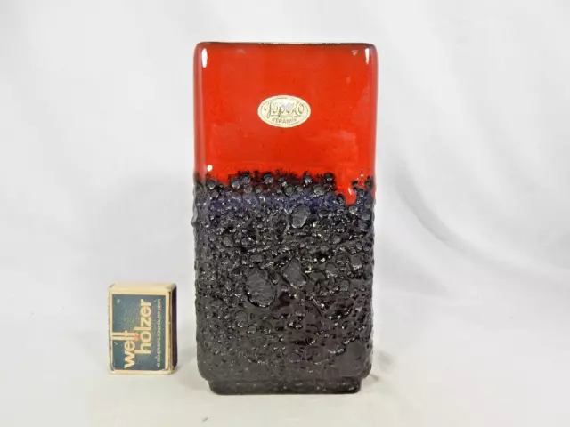 Beautiful red & black glazed 70's design JOPEKO fat lava ceramic vase 908 / 18