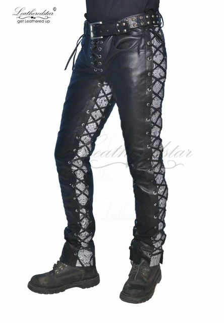 jeans en cuir à lacets cuir souple et lisse coupe rare unique superbe...
