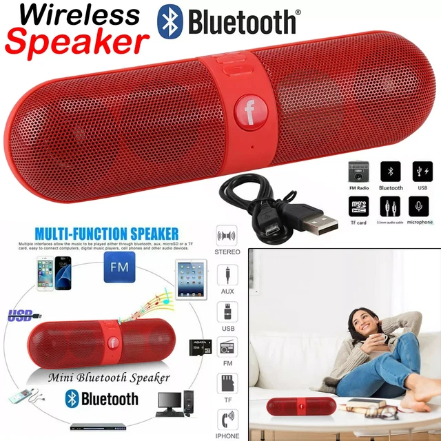 2X PORTABLE PILL Shaped Bluetooth Speaker Wireless Loud Beats Travel ...