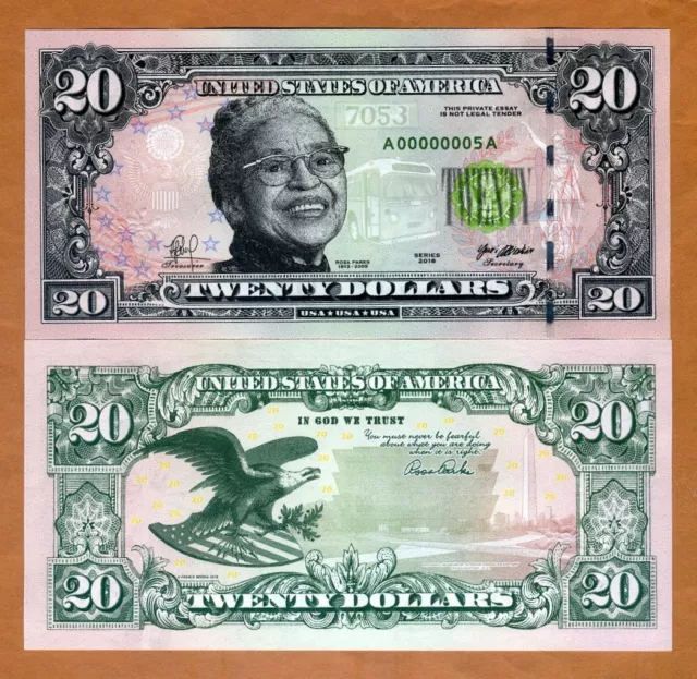 USA, $20, 2018, private Issue, essay design, Rosa Parks, Washington Monument