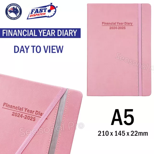 2024 2025 Financial Year Diary Day To View A4 Planner Journal Elastic Pink AU