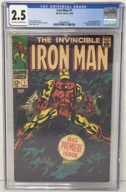 The Invincible Iron Man #1 Cgc 2.5 Ow/W Pages Origin Of Iron Man Retold May 1968