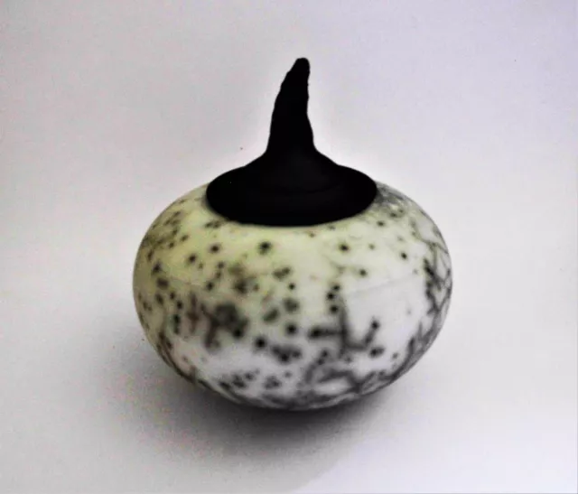 Louise Ebbmar schwedisches rauchbefeuertes Raku Glas und Deckel