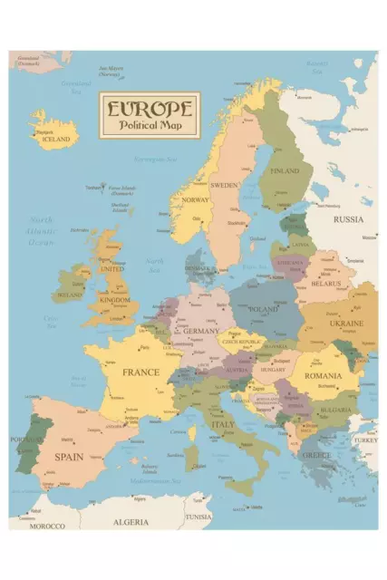 Vintage Map of Europe Cool Wall Decor Art Print Poster 24x36