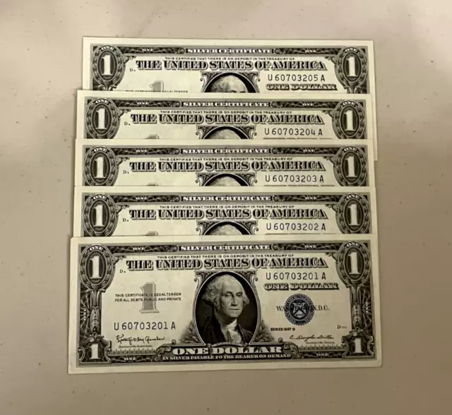 Consecutive 1957 One Dollar Blue Seal Note Silver Certificate Bill $1 Sequential 3